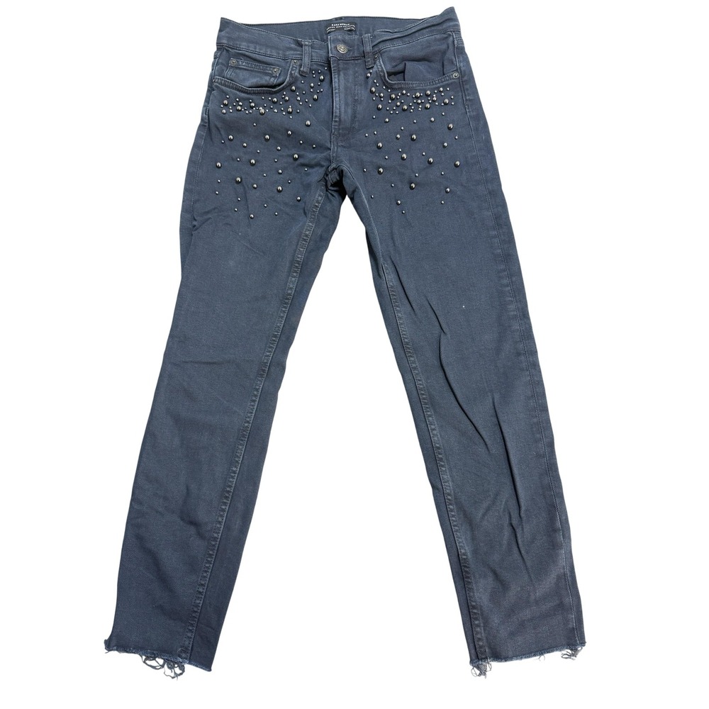 Zara Woman Jeans Womens 4 Black‎ Studded Embellished Skinny Raw Hem Ankle Denim